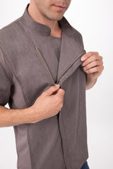 Hartford Men's Graphite Grey Zipper XL Chef Jacket by Chef Works - Top-Down View