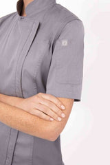 Springfield Women's Grey Zipper M Chef Jacket by Chef Works - Top-Down View