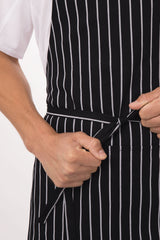 Chalk Stripe Black Bib Apron by Chef Works - Top-Down View