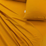 Elan Linen 100% Egyptian Cotton Vintage Washed 500TC Mustard Double Bed Sheets Set - Top-Down View
