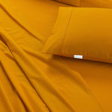 Elan Linen 100% Egyptian Cotton Vintage Washed 500TC Mustard Double Bed Sheets Set - 45-Degree Angle