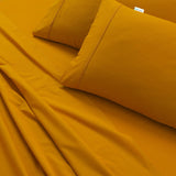 Elan Linen 100% Egyptian Cotton Vintage Washed 500TC Mustard Double Bed Sheets Set - Rear View