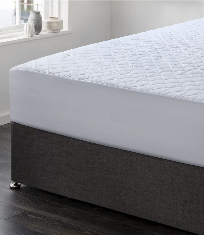 Luxury 100% Cotton Waterproof Quilted Mattress Protector with Fitted Skirt - 50cm Deep Single Size