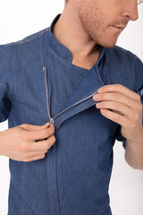 Gramercy Men's Denim Indigo Blue L Zipper Chef Jacket by Chef Works - Top-Down View