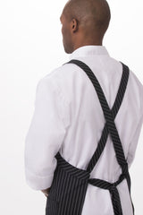 Cross-Back Black White Stripe Bib Apron by Chef Works - Side View
