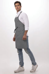Butcher Grey Bib Apron by Chef Works - Top-Down View
