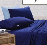 Elan Linen 100% Egyptian Cotton Pre-Washed 500TC Navy Blue Mega Queen Bed Sheet Set with Deep Fitted Sheet - Front View