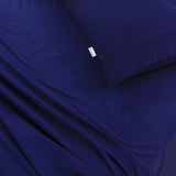 Elan Linen 100% Egyptian Cotton Pre-Washed 500TC Navy Blue Mega Queen Bed Sheet Set with Deep Fitted Sheet - Close-Up Angle