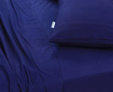 Elan Linen 100% Egyptian Cotton Pre-Washed 500TC Navy Blue Mega Queen Bed Sheet Set with Deep Fitted Sheet - Low Angle