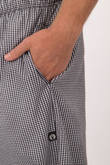 Essential Men's Small Checks XL Baggy Black Chef Pants by Chef Works - Top-Down View