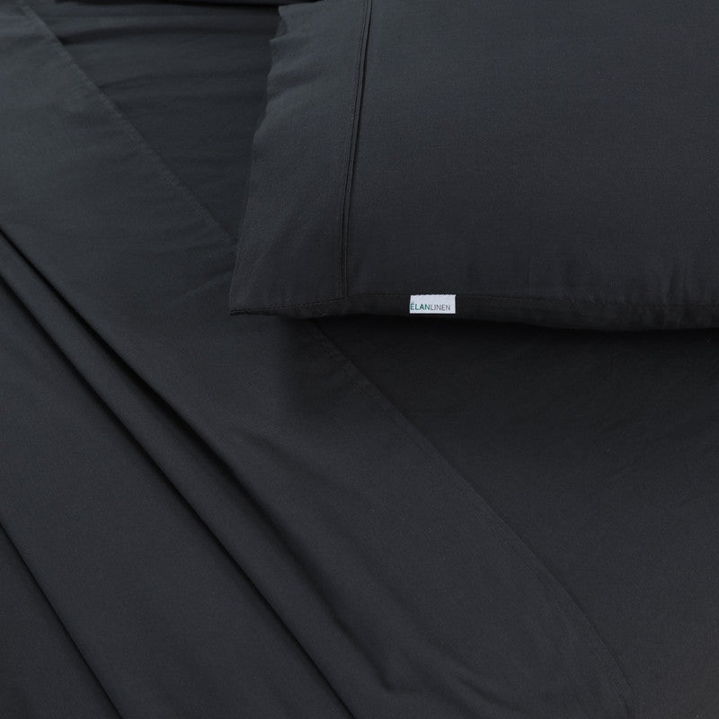 Vintage Washed 500TC Charcoal 100% Egyptian Cotton Single Bed Sheet Set by Elan Linen