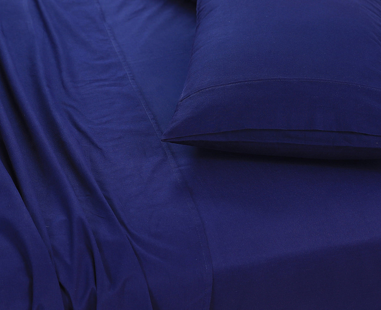 Elan Linen 100% Egyptian Cotton Vintage Washed 500TC Navy Blue Bedding Set for Single Bed