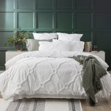 Moroccan 100% Cotton Chenille Vintage Washed Tufted White Quilt Cover Set by Renee Taylor Queen