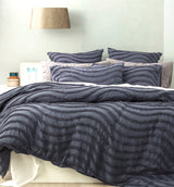Chenille Wave 100% Cotton Vintage Washed Blue Tufted Quilt Cover Set by Cloud Linen Queen
