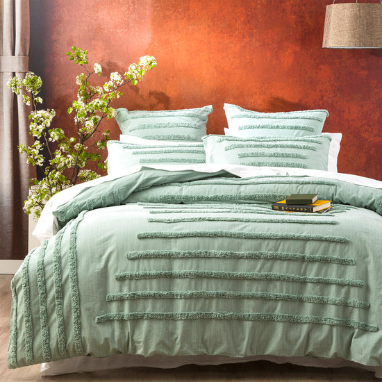 Classic Cotton Vintage Washed Tufted Sage Quilt Cover Set by Renee Taylor Double
