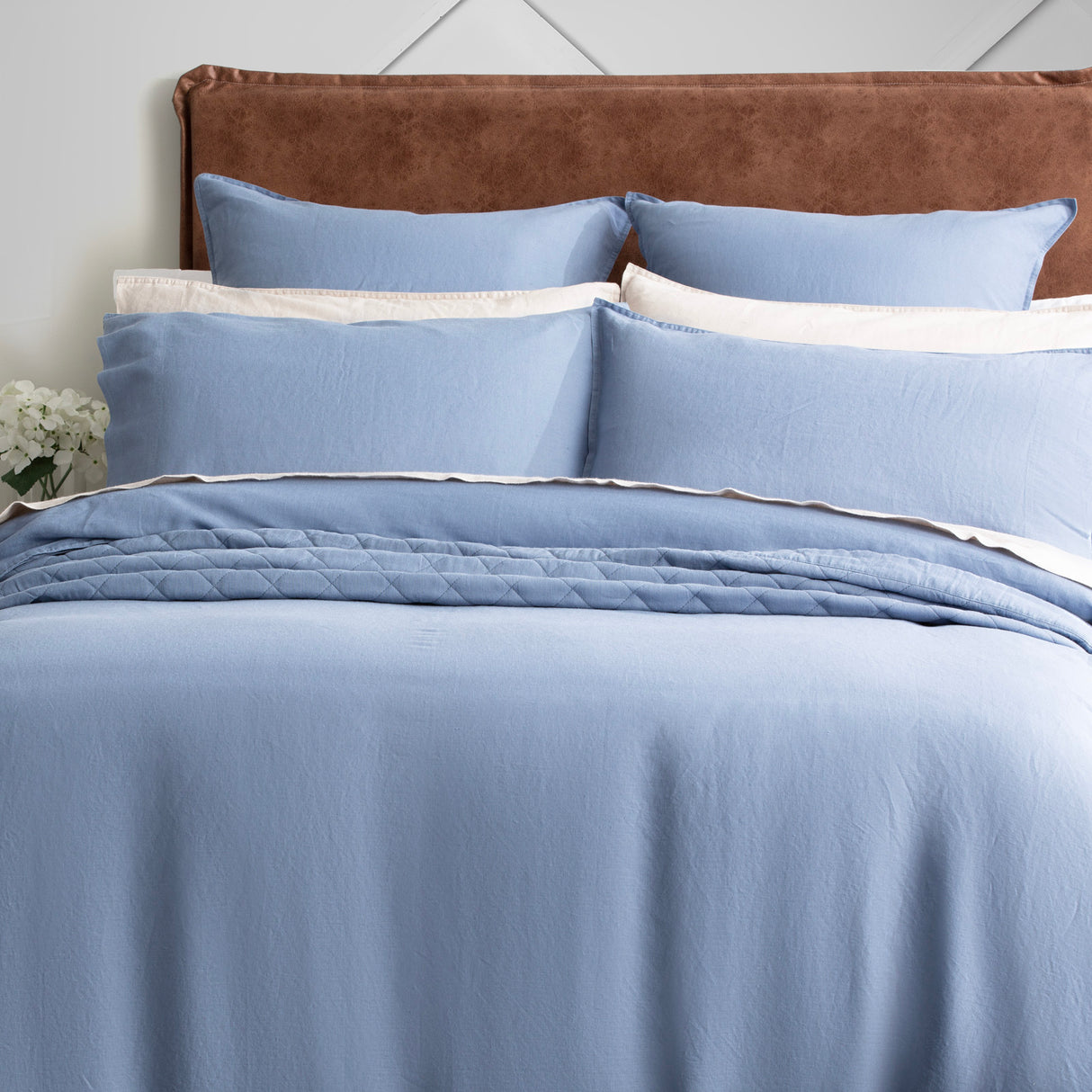 Cavallo Stone Washed 100% French Linen Denim Quilt Cover Set by Renee Taylor Queen