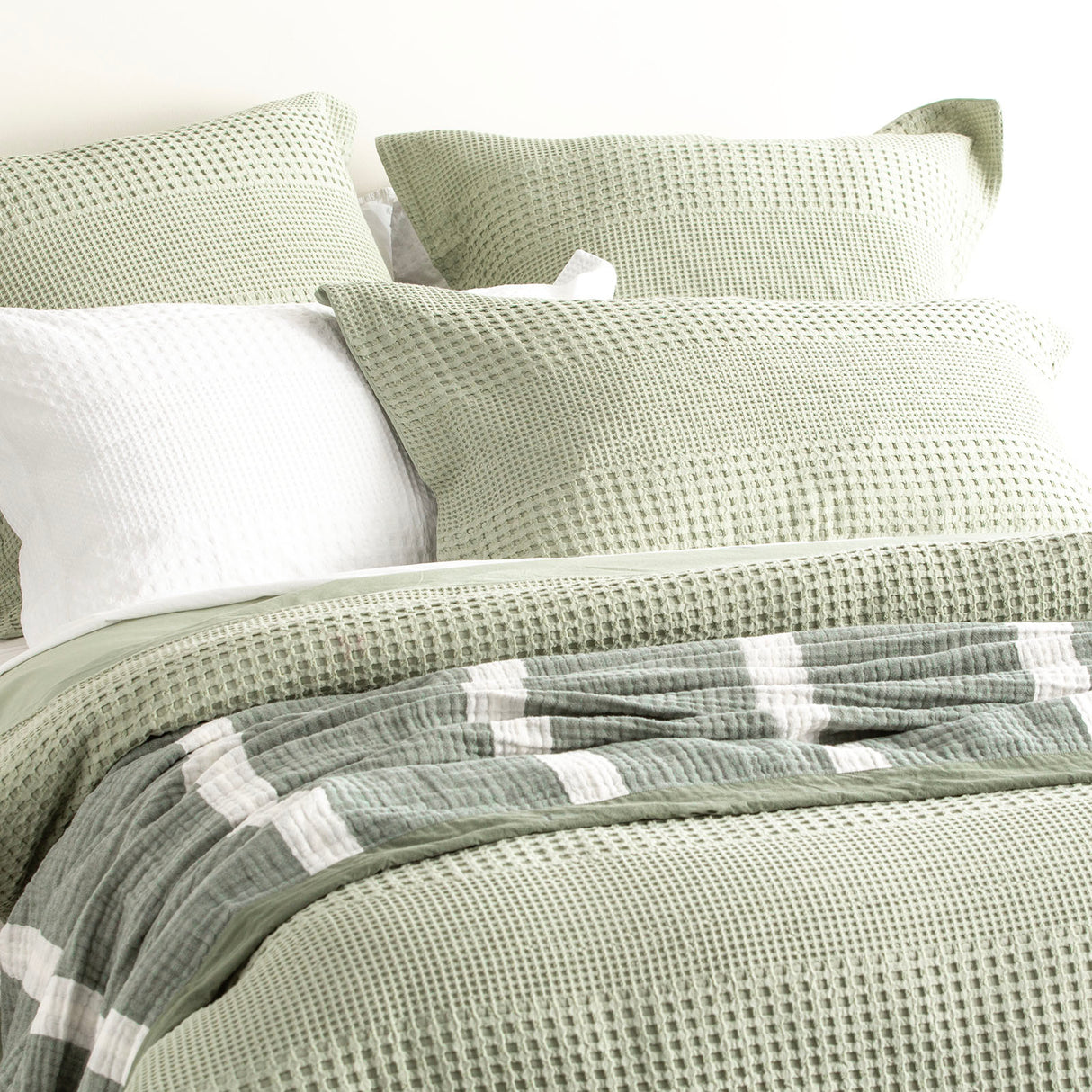 Elegance Waffle Cotton Jacquard Moss Quilt Cover Set by Renee Taylor Super King
