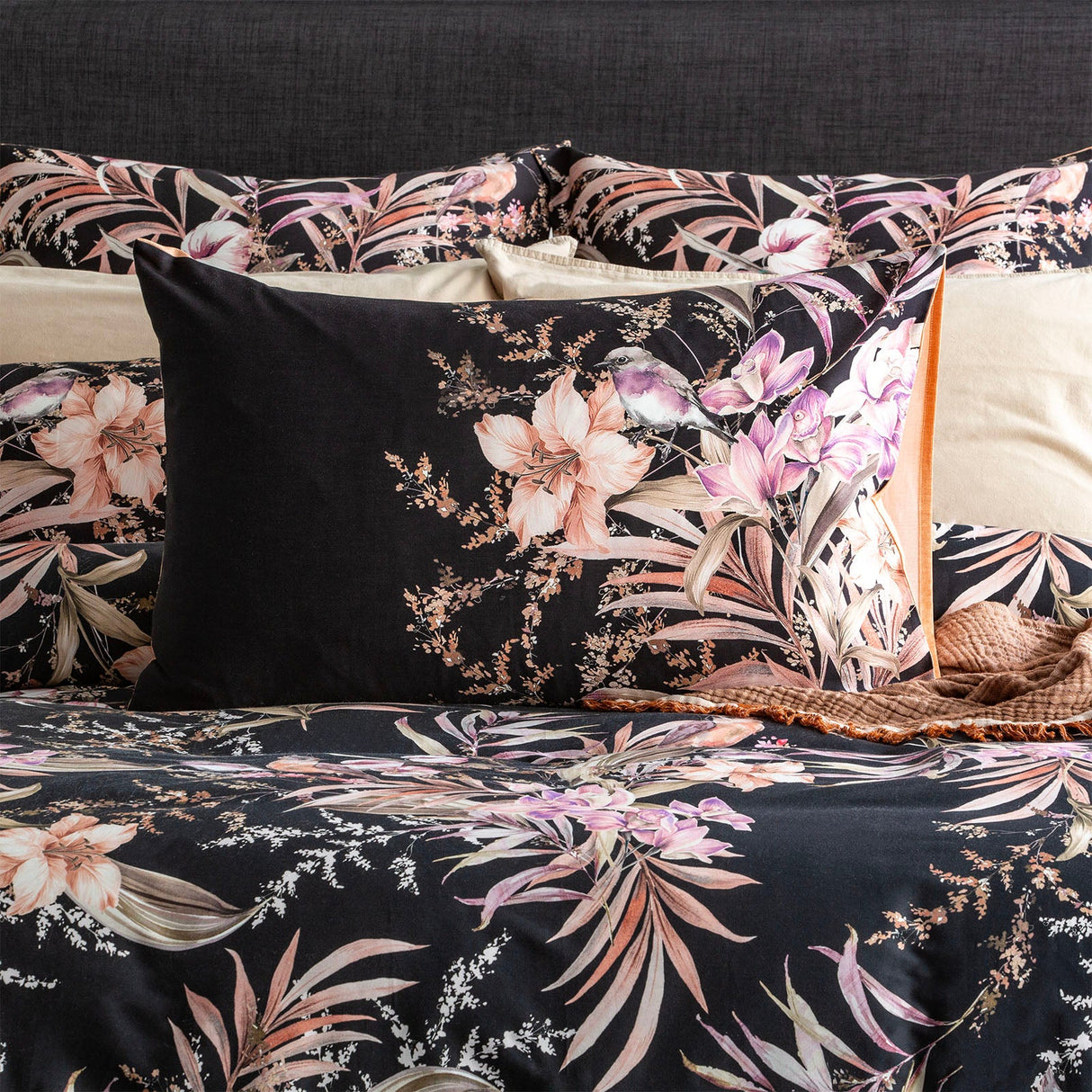 300 TC Grevillea Cotton Reversible Onyx European Pillowcase by Renee Taylor