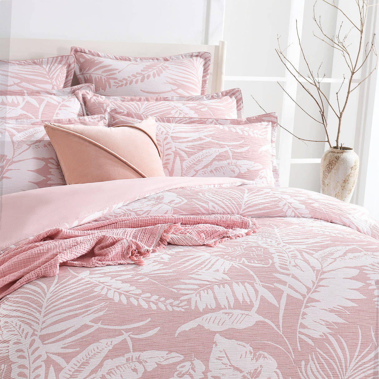 Palm Tree Jacquard Clay Quilt Cover Set by Renee Taylor Queen