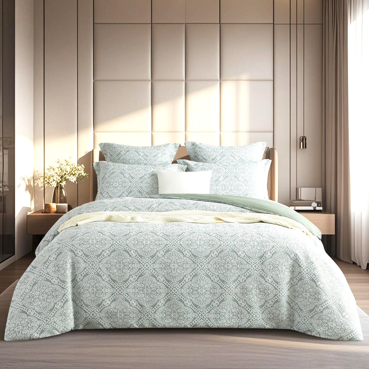 Mayfair Sage Jacquard King Quilt Cover Set by Renee Taylor
