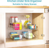 2 Pack Bathroom Organizer, 2 Tier Clear Under Sink Organizers Vanity Countertop Storage Container,Cabinet Drawers Bins, Pull-Out Organization with Track for Pantry, Kitchen - Side View