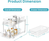 2 Pack Bathroom Organizer, 2 Tier Clear Under Sink Organizers Vanity Countertop Storage Container,Cabinet Drawers Bins, Pull-Out Organization with Track for Pantry, Kitchen - 45-Degree Angle