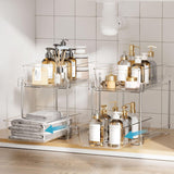 2 Pack Bathroom Organizer, 2 Tier Clear Under Sink Organizers Vanity Countertop Storage Container,Cabinet Drawers Bins, Pull-Out Organization with Track for Pantry, Kitchen - Rear View