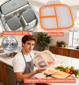 Stainless Steel Snack Box Container with Ice Pack & Lunch Bag for Man & Women - Bento Lunch Box Kit for School,office,Work,Travel,Camping, Reusable Lunch Meal Prep Containers Compartment Leak-Proof - Rear View