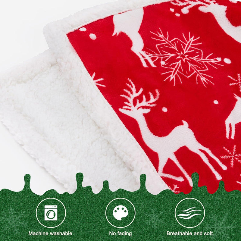 Christmas Throw Blanket, Christmas Decorations Gifts for Women, Sherpa Flannel Fleece Winter Holiday Blanket, Fluffy Cozy Soft Christams Throws for Couch Sofa Bed, Reindeer Stars, 50" X 60"