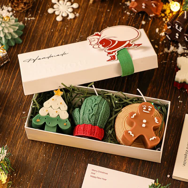3PCS Christmas Scented Candle Gift Set - Elk, Tree, Gingerbread Man, Glove Shaped for Women, Xmas Home Decor, Party, Bedroom, Table Decorations