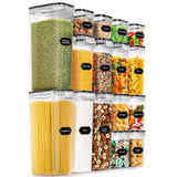 Airtight Food Storage Containers with Lids, 16 PCS Kitchen and Pantry Organization Canisters, BPA-Free, PVC-Free, Food-grade Plastic Leak-proof Jars for Cereal, Flour, Sugar, Extra 16 Labels & Marker