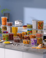 Airtight Food Storage Containers with Lids, 16 PCS Kitchen and Pantry Organization Canisters, BPA-Free, PVC-Free, Food-grade Plastic Leak-proof Jars for Cereal, Flour, Sugar, Extra 16 Labels & Marker - Side View
