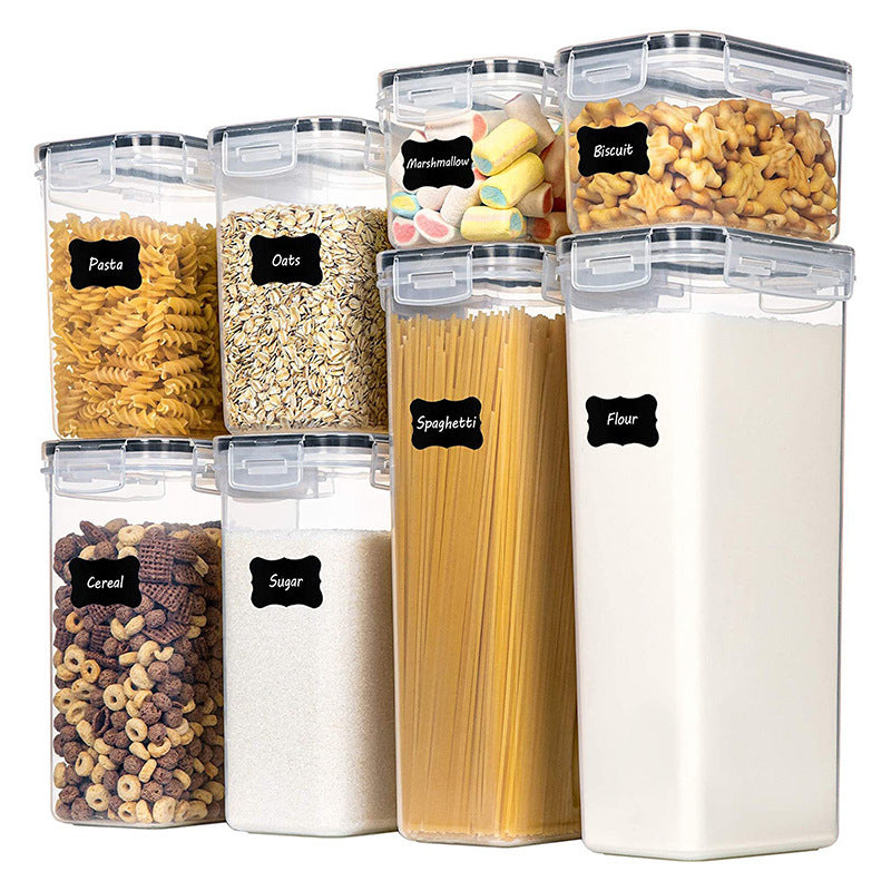 Airtight Food Storage Containers with Lids, 8 PCS Kitchen and Pantry Organization Canisters, BPA-Free, PVC-Free, Food-grade Plastic Leak-proof Jars for Cereal, Flour, Sugar, Extra 8 Labels & Marker