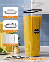 Airtight Food Storage Containers with Lids, 8 PCS Kitchen and Pantry Organization Canisters, BPA-Free, PVC-Free, Food-grade Plastic Leak-proof Jars for Cereal, Flour, Sugar, Extra 8 Labels & Marker - 45-Degree Angle