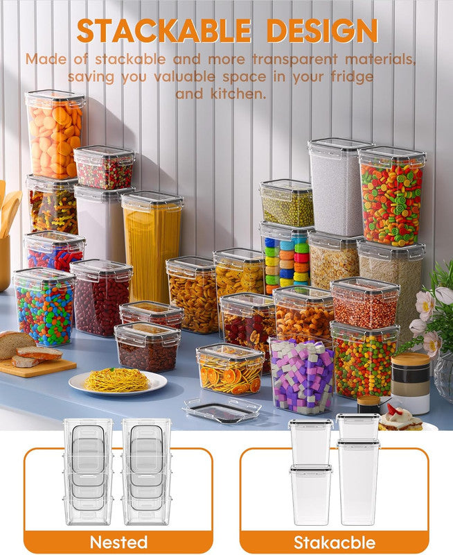 Airtight Food Storage Containers with Lids, 8 PCS Kitchen and Pantry Organization Canisters, BPA-Free, PVC-Free, Food-grade Plastic Leak-proof Jars for Cereal, Flour, Sugar, Extra 8 Labels & Marker