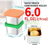 6Pack 6oz Stainless Steel Snack Containers and 2oz Salad Dressing To Go Containers with Silicone Lids, Reusable Square Meal Prep Condiment Sauce Containers Lunch Box