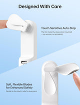 Handheld Mini Fan,2 IN 1 USB Rechargeable Portable Fan [12-19 Working Hours] with Power Bank, Pocket Design for Travel/Summer/Concerts/Lash, Gifts for Women (White)Christmas Gifts - Side View