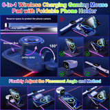 Wireless Charging Mouse Pad 15W RGB Gaming Mousepad Waterproof Desk Mat with Phone Holder 35.4''x11.8'' Extra Large Desk Pad Non-Slip Base Computer Keyboard Mat for PC Laptop, Black - Side View