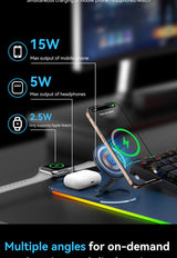 Wireless Charging Mouse Pad 15W RGB Gaming Mousepad Waterproof Desk Mat with Phone Holder 35.4''x11.8'' Extra Large Desk Pad Non-Slip Base Computer Keyboard Mat for PC Laptop, Black - Low Angle