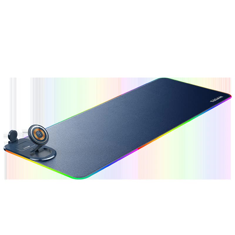 Wireless Charging Mouse Pad 15W RGB Gaming Mousepad Waterproof Desk Mat with Phone Holder 35.4''x11.8'' Extra Large Desk Pad Non-Slip Base Computer Keyboard Mat for PC Laptop, Blue