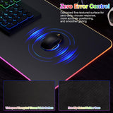 Wireless Charging Mouse Pad 15W RGB Gaming Mousepad Waterproof Desk Mat with Phone Holder 35.4''x11.8'' Extra Large Desk Pad Non-Slip Base Computer Keyboard Mat for PC Laptop, Blue - Close-Up Angle