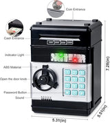 Toys for Kids Ages 5-7, 8-10, Electronic ATM Password Cash Coin Can Auto Scroll Paper Money Saving Box Toys for 6 7 8 9 10 11 12 Year Old Girl Christmas Birthday Gifts black - Front View