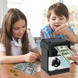 Toys for Kids Ages 5-7, 8-10, Electronic ATM Password Cash Coin Can Auto Scroll Paper Money Saving Box Toys for 6 7 8 9 10 11 12 Year Old Girl Christmas Birthday Gifts black - Side View