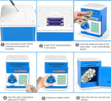 Toys for Kids Ages 5-7, 8-10, Electronic ATM Password Cash Coin Can Auto Scroll Paper Money Saving Box Toys for 6 7 8 9 10 11 12 Year Old Girl Christmas Birthday Gifts blue - Front View