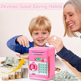 Toys for Kids Ages 5-7, 8-10, Electronic ATM Password Cash Coin Can Auto Scroll Paper Money Saving Box Toys for 6 7 8 9 10 11 12 Year Old Girl Christmas Birthday Gifts pink - Side View