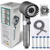 High Pressure Filtered Shower Head - 3 Spray Modes Shower head with Handheld, Detachable Showerhead with 5 Replaceable Water Softener Filters for Hard Water | Shower with 75" Anti-Burst Hose