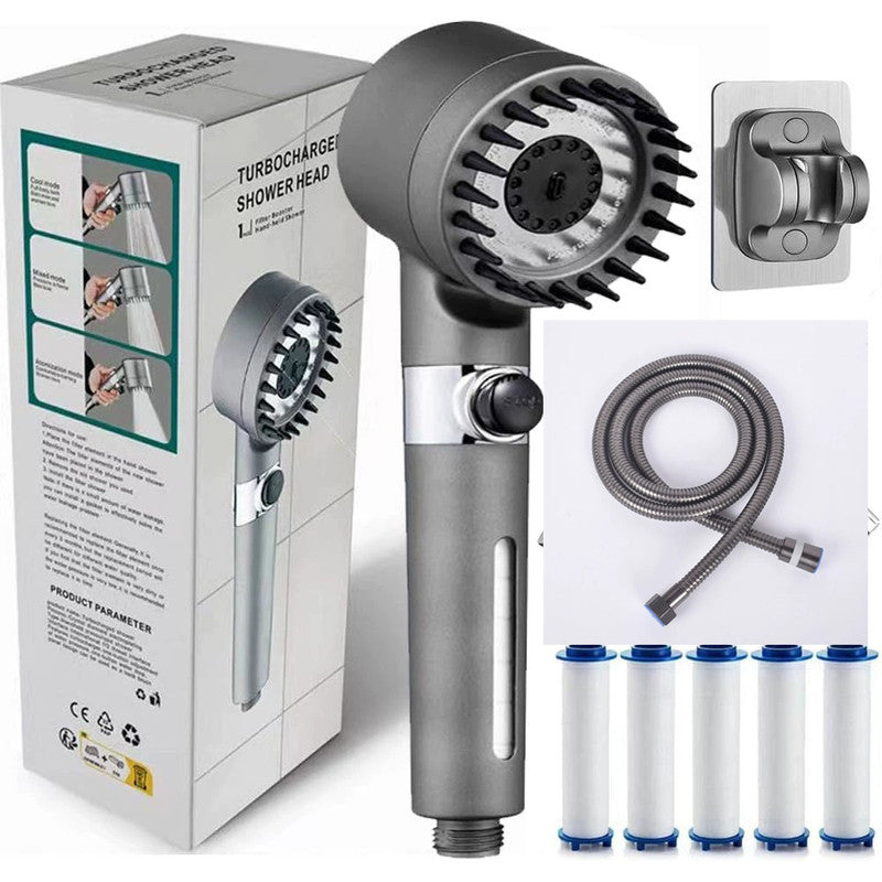 High Pressure Filtered Shower Head - 3 Spray Modes Shower head with Handheld, Detachable Showerhead with 5 Replaceable Water Softener Filters for Hard Water | Shower with 75" Anti-Burst Hose