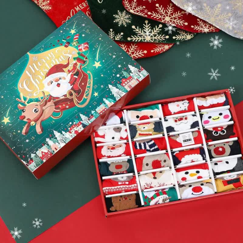 Advent Calendar 2025 Adult Men 24 Days of Christmas Cotton Socks US 7-13 Fun Christmas Sock Advent Calendar for Men Funny Gifts for Dad Boyfriend Husband Brother Random Socks Gift Box