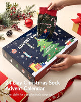 Advent Calendar 2025 Adult Men 24 Days of Christmas Cotton Socks US 7-13 Fun Christmas Sock Advent Calendar for Men Funny Gifts for Dad Boyfriend Husband Brother Random Socks Gift Box - Close-Up Angle