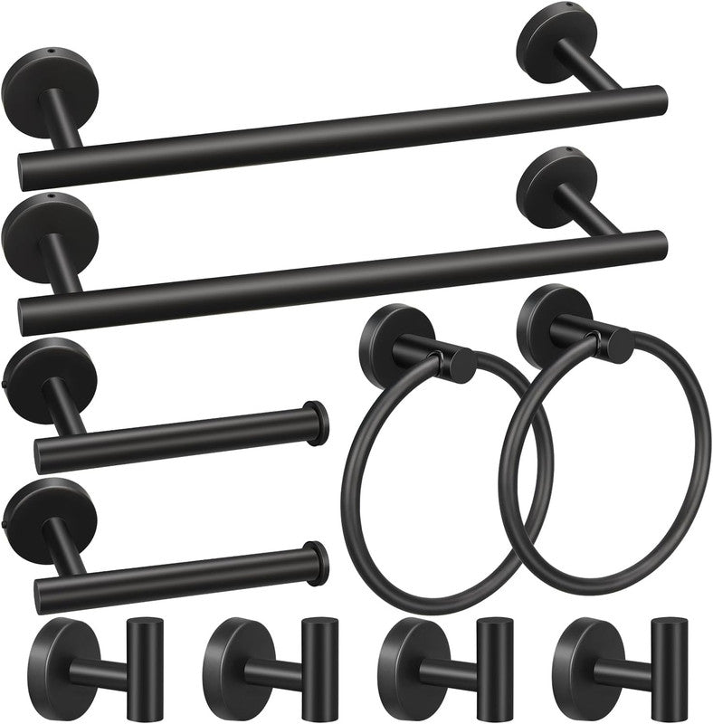 10pcs Bathroom Hardware Set, Including 16" Hand Towel Bars, Toilet Paper Holders, Towel Rings, Robe Towel Hooks